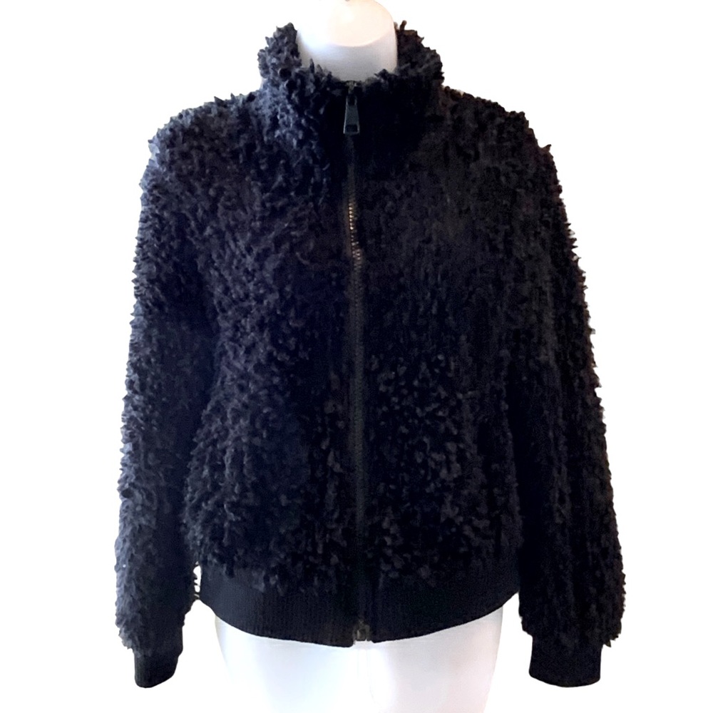 Newbury Kustom Faux Fur Jacket Black Zipper Pockets Lined Turtleneck Medium